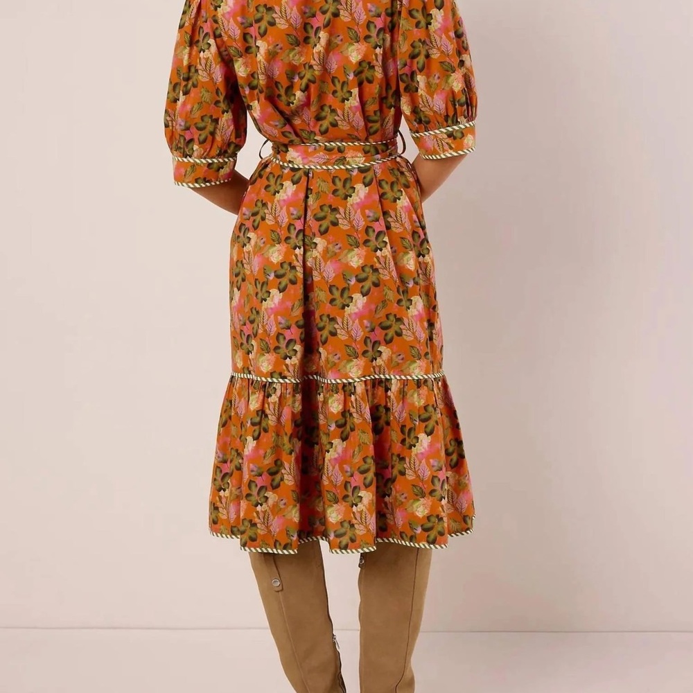 THML Orange Floral Midi Dress with Pink and Green Accents - Picture 3 of 4